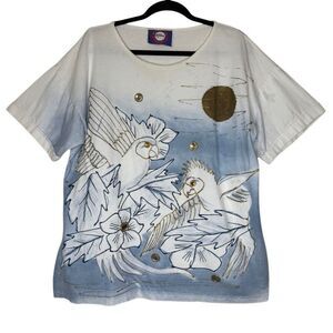Vintage 80’s M. Blues Los Angeles Parrot Art To Wear T Shirt OS Artsy, Coastal